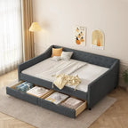 Twin Tufted Daybed Sofa with 2 Storage Drawers and Waved Arms, 500 lbs Capacity