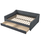 Twin Tufted Daybed Sofa with 2 Storage Drawers and Waved Arms, 500 lbs Capacity