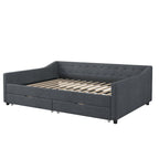 Twin Tufted Daybed Sofa with 2 Storage Drawers and Waved Arms, 500 lbs Capacity