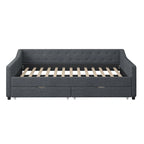 Twin Tufted Daybed Sofa with 2 Storage Drawers and Waved Arms, 500 lbs Capacity