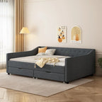 Twin Tufted Daybed Sofa with 2 Storage Drawers and Waved Arms, 500 lbs Capacity