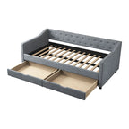 Twin Tufted Daybed Sofa with 2 Storage Drawers and Waved Arms, 500 lbs Capacity