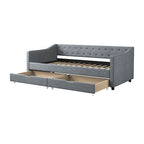 Twin Tufted Daybed Sofa with 2 Storage Drawers and Waved Arms, 500 lbs Capacity