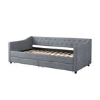 Twin Tufted Daybed Sofa with 2 Storage Drawers and Waved Arms, 500 lbs Capacity
