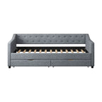Twin Tufted Daybed Sofa with 2 Storage Drawers and Waved Arms, 500 lbs Capacity