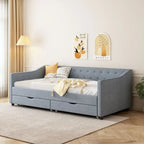 Twin Tufted Daybed Sofa with 2 Storage Drawers and Waved Arms, 500 lbs Capacity