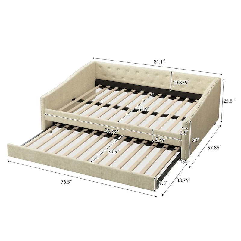 Twin Tufted Daybed Sofa with 2 Storage Drawers and Waved Arms, 500 lbs Capacity