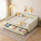 Twin Tufted Daybed Sofa with 2 Storage Drawers and Waved Arms, 500 lbs Capacity