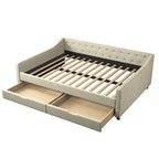 Twin Tufted Daybed Sofa with 2 Storage Drawers and Waved Arms, 500 lbs Capacity