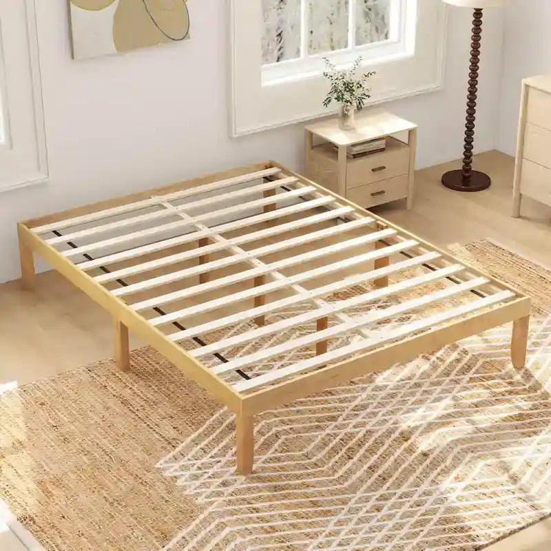 Twin/Full/Queen Wooden Platform Bed Frame, 14" Height, Rubber Wood Legs, 400-800 lbs Capacity