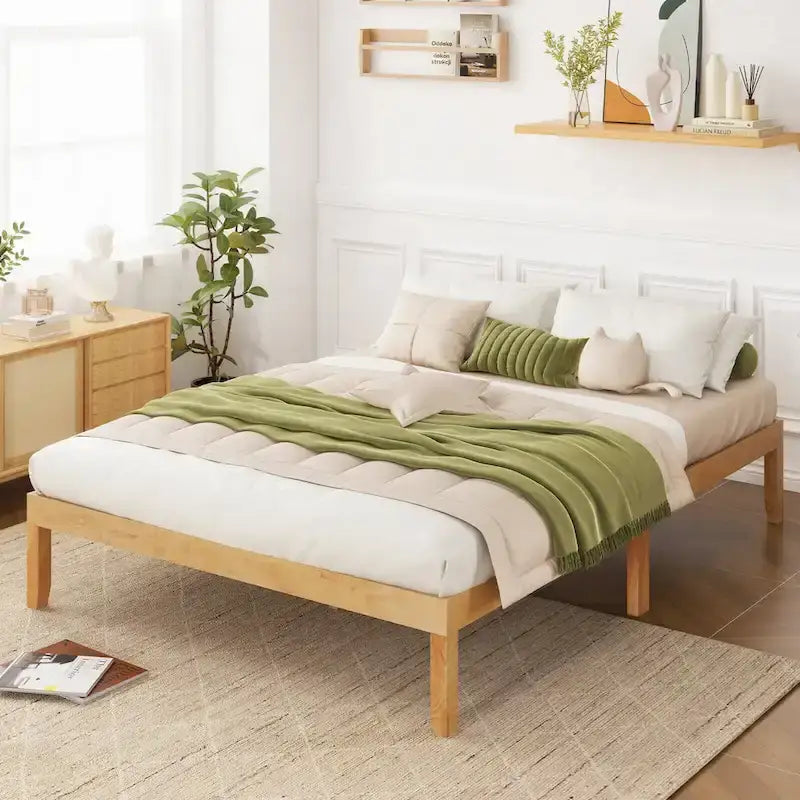 Twin/Full/Queen Wooden Platform Bed Frame, 14" Height, Rubber Wood Legs, 400-800 lbs Capacity
