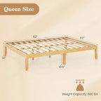 Twin/Full/Queen Wooden Platform Bed Frame, 14" Height, Rubber Wood Legs, 400-800 lbs Capacity