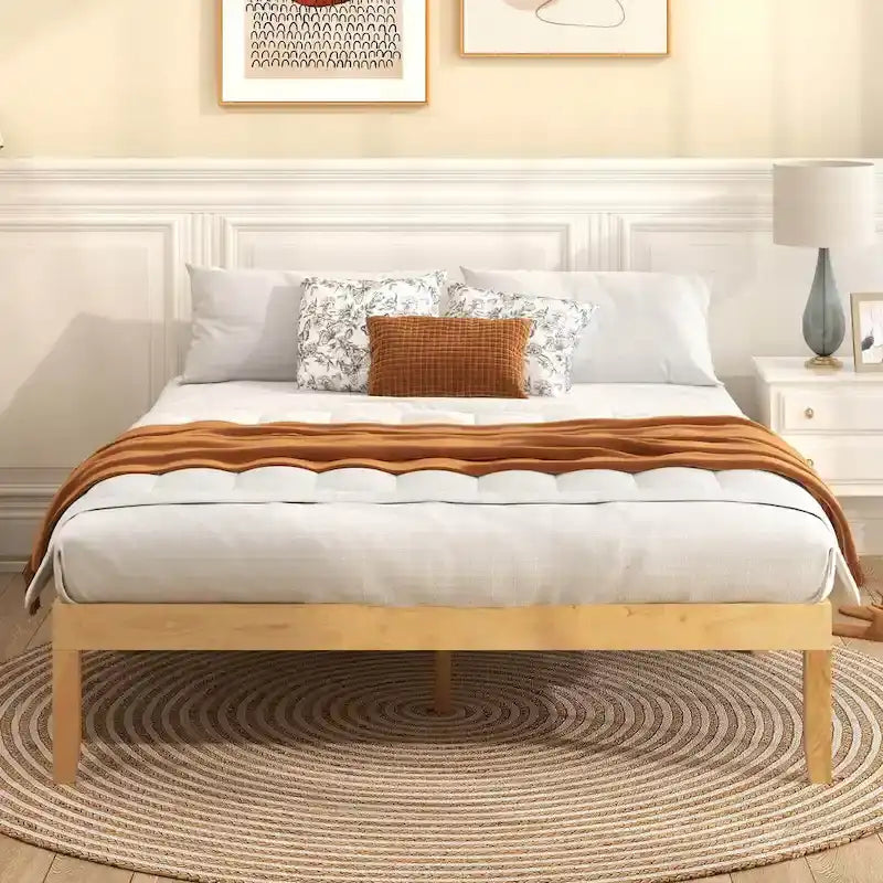Twin/Full/Queen Wooden Platform Bed Frame, 14" Height, Rubber Wood Legs, 400-800 lbs Capacity