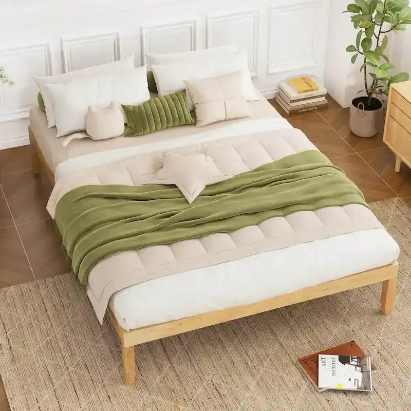 Twin/Full/Queen Wooden Platform Bed Frame, 14" Height, Rubber Wood Legs, 400-800 lbs Capacity