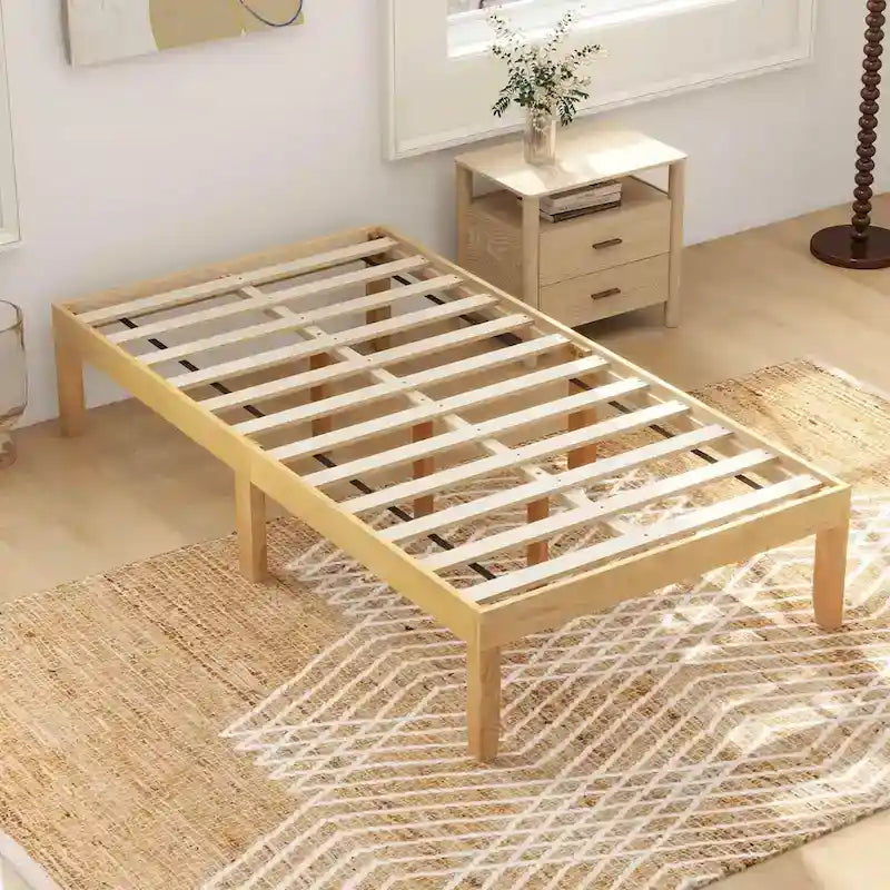 Twin/Full/Queen Wooden Platform Bed Frame, 14" Height, Rubber Wood Legs, 400-800 lbs Capacity