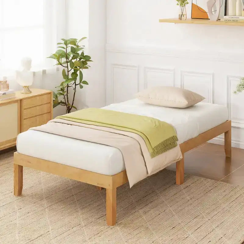 Twin/Full/Queen Wooden Platform Bed Frame, 14" Height, Rubber Wood Legs, 400-800 lbs Capacity