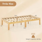 Twin/Full/Queen Wooden Platform Bed Frame, 14" Height, Rubber Wood Legs, 400-800 lbs Capacity