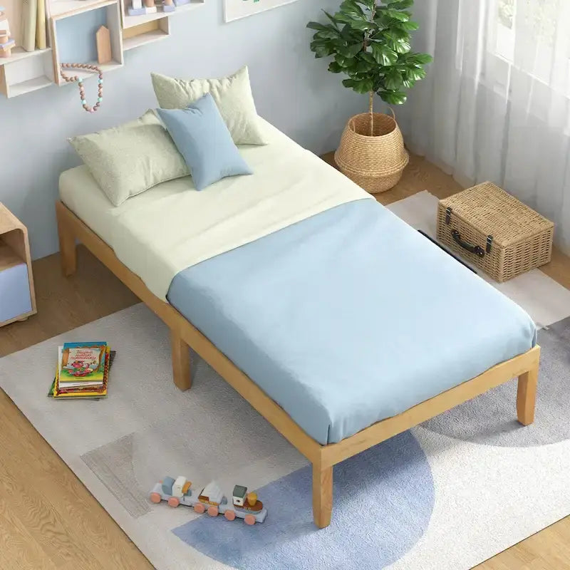 Twin/Full/Queen Wooden Platform Bed Frame, 14" Height, Rubber Wood Legs, 400-800 lbs Capacity
