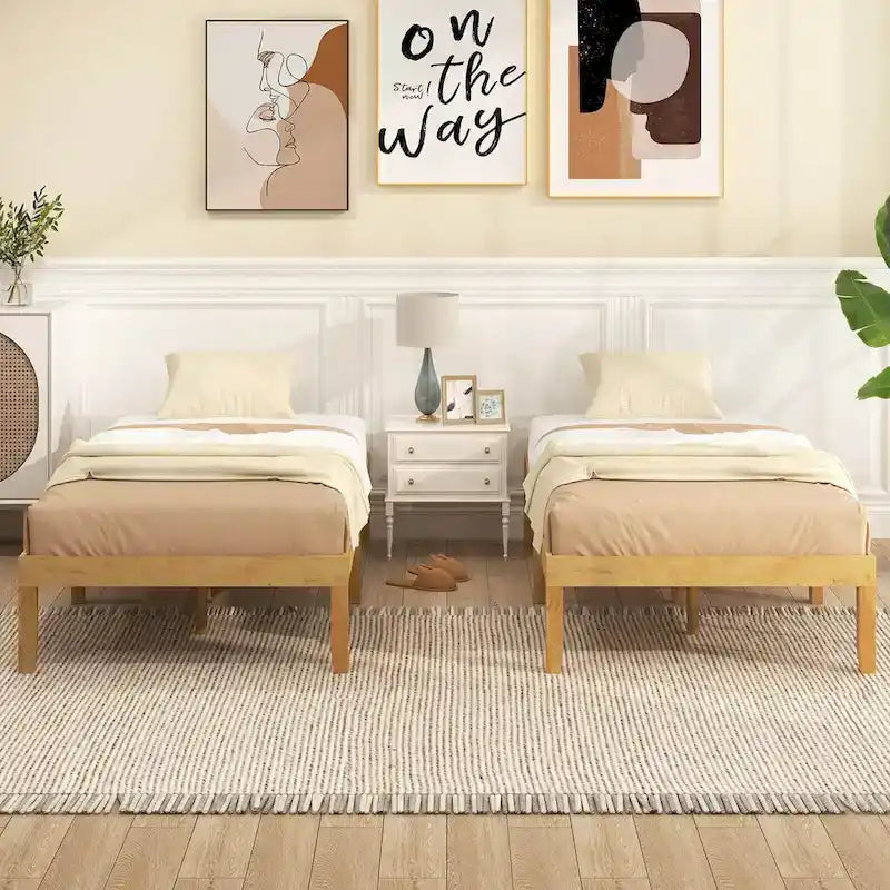 Twin/Full/Queen Wooden Platform Bed Frame, 14" Height, Rubber Wood Legs, 400-800 lbs Capacity