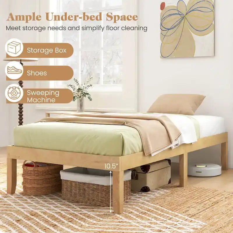 Twin/Full/Queen Wooden Platform Bed Frame, 14" Height, Rubber Wood Legs, 400-800 lbs Capacity