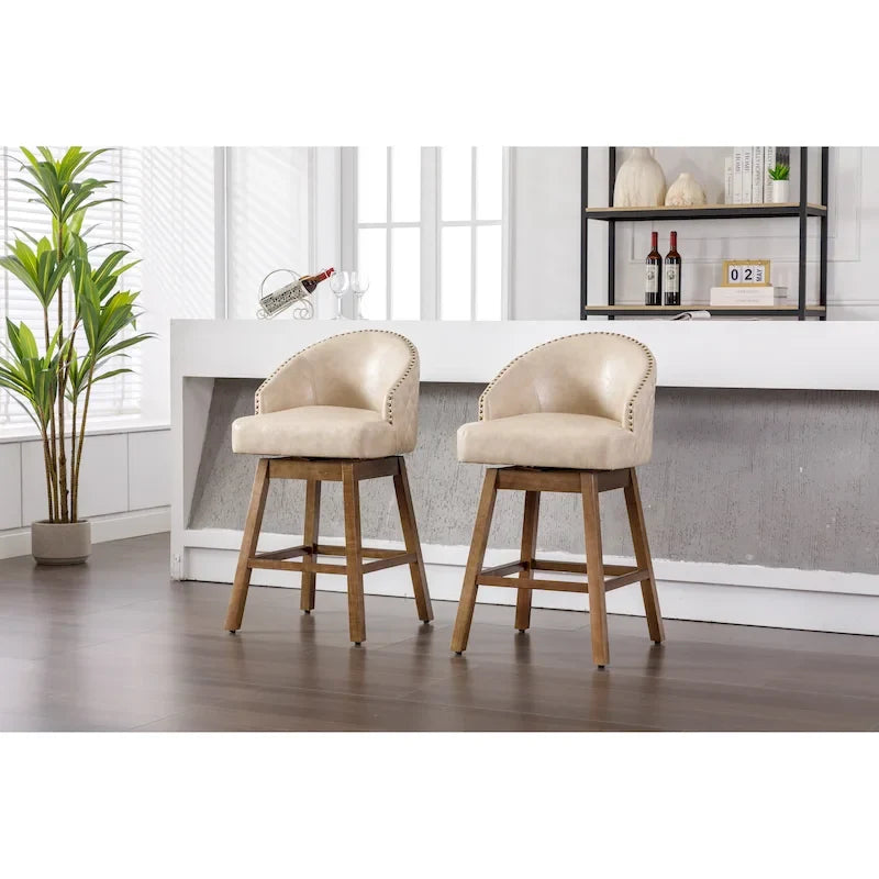Swivel Bar Stools Set of 2, PU Counter Height Bar Stools with Arm, Kitchen Island Stools with Back and Footrest