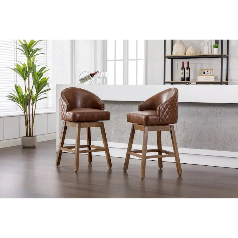 Swivel Bar Stools Set of 2, PU Counter Height Bar Stools with Arm, Kitchen Island Stools with Back and Footrest