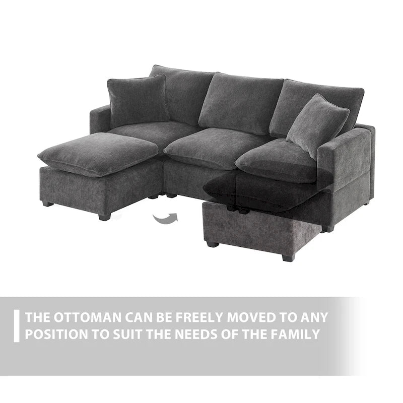 L-Shape Modular Sectional Sofa, 4 Seat Chenille Sectional Couch