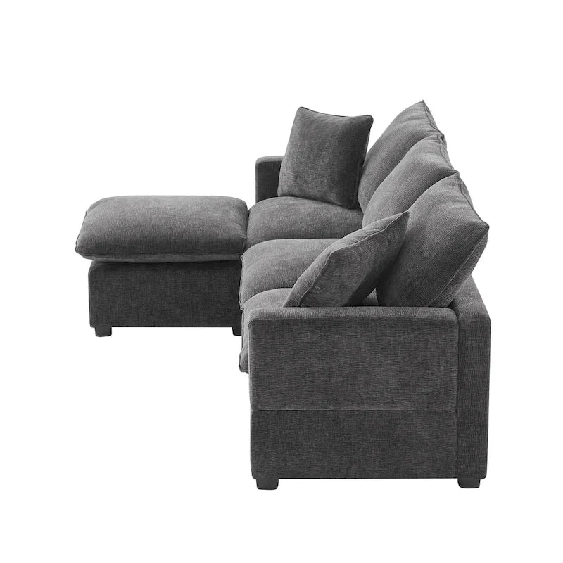 L-Shape Modular Sectional Sofa, 4 Seat Chenille Sectional Couch