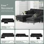 110 L-Shaped 5 Seater Sectional Sofa with Removable Ottoman, Cloud Chenille Upholstery and 5 Pillows