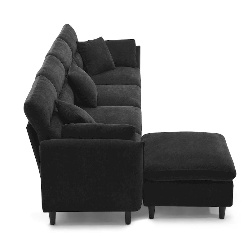 110 L-Shaped 5 Seater Sectional Sofa with Removable Ottoman, Cloud Chenille Upholstery and 5 Pillows