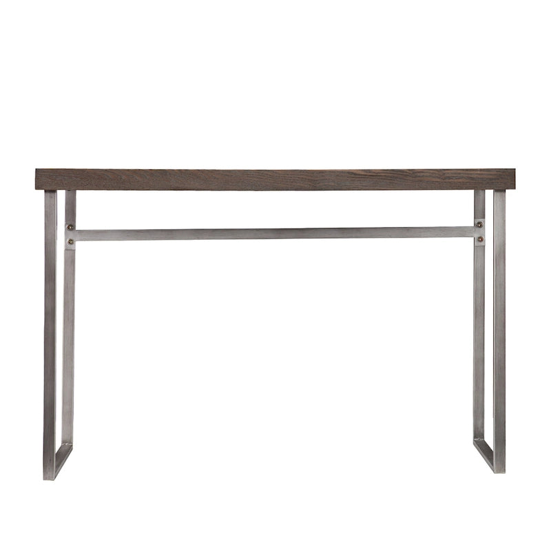 46" Console Sofa Table with Oak Veneer Top and Silver U-Shaped Metal Legs, Entryway Table