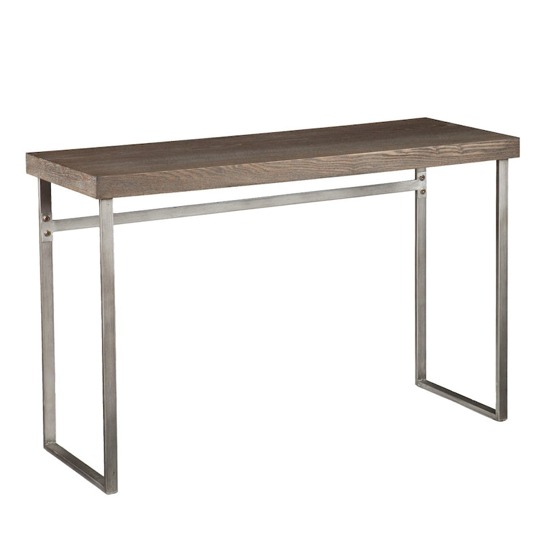 46" Console Sofa Table with Oak Veneer Top and Silver U-Shaped Metal Legs, Entryway Table