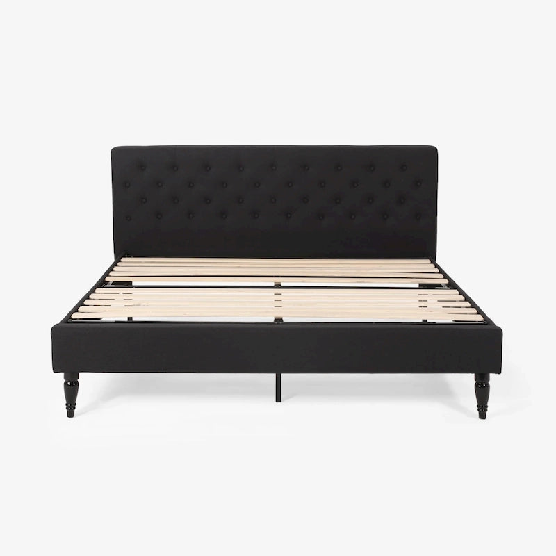 King Size Upholstered Platform Bed with Tufted Headboard, No Box Spring Needed