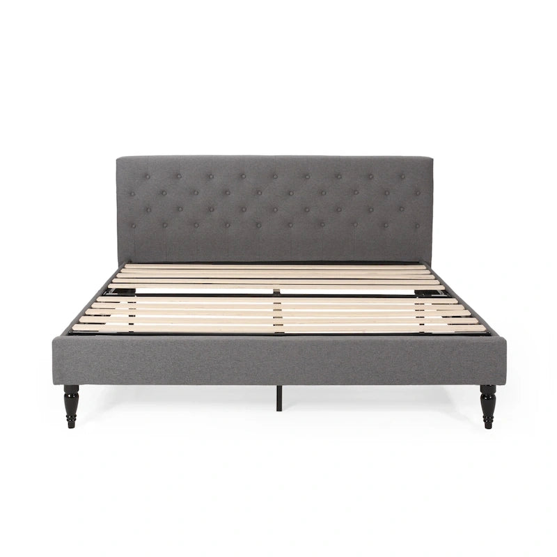 King Size Upholstered Platform Bed with Tufted Headboard, No Box Spring Needed