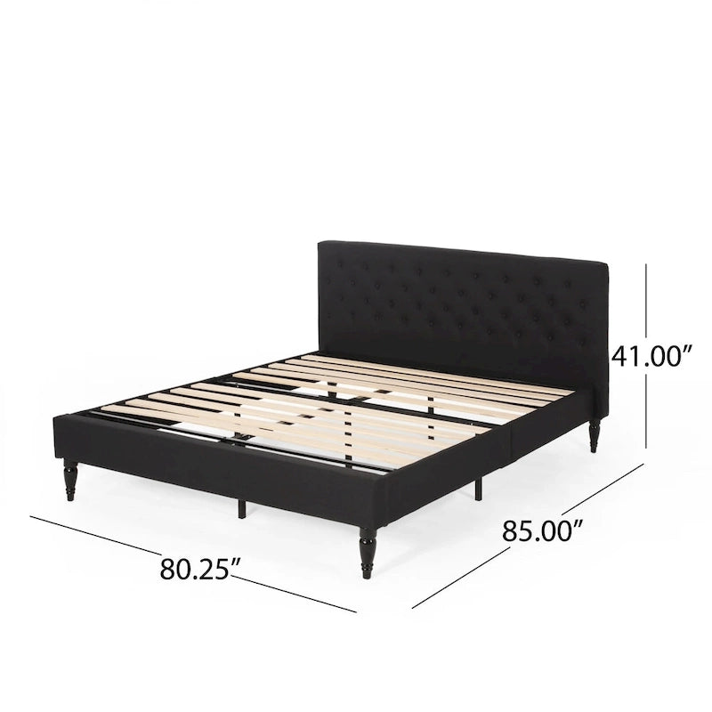 King Size Upholstered Platform Bed with Tufted Headboard, No Box Spring Needed