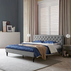 King Size Upholstered Platform Bed with Tufted Headboard, No Box Spring Needed
