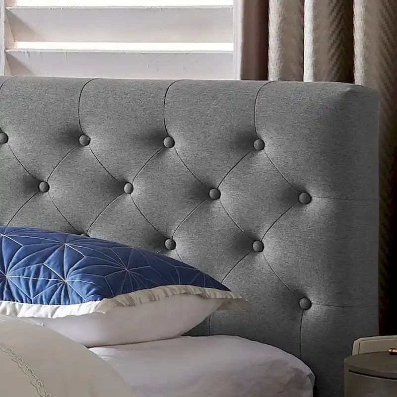 King Size Upholstered Platform Bed with Tufted Headboard, No Box Spring Needed