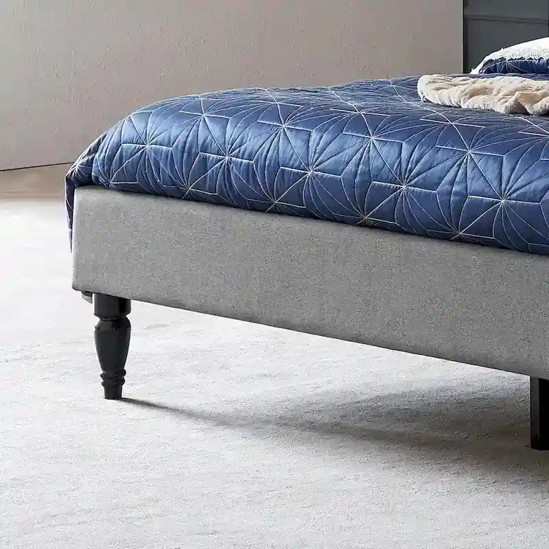King Size Upholstered Platform Bed with Tufted Headboard, No Box Spring Needed