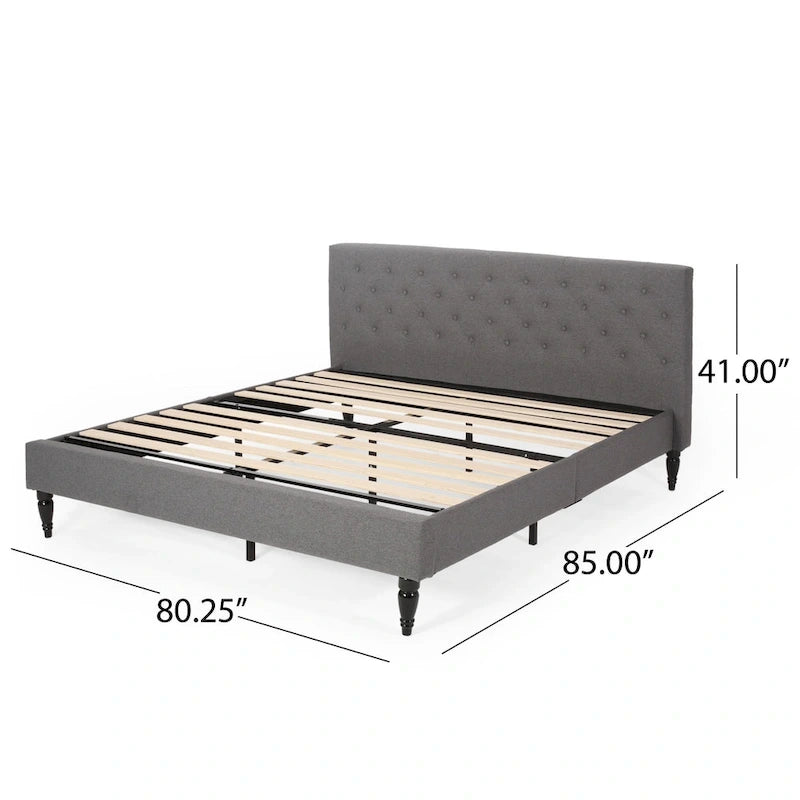 King Size Upholstered Platform Bed with Tufted Headboard, No Box Spring Needed