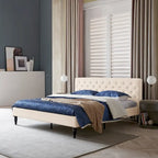 King Size Upholstered Platform Bed with Tufted Headboard, No Box Spring Needed