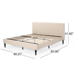 King Size Upholstered Platform Bed with Tufted Headboard, No Box Spring Needed