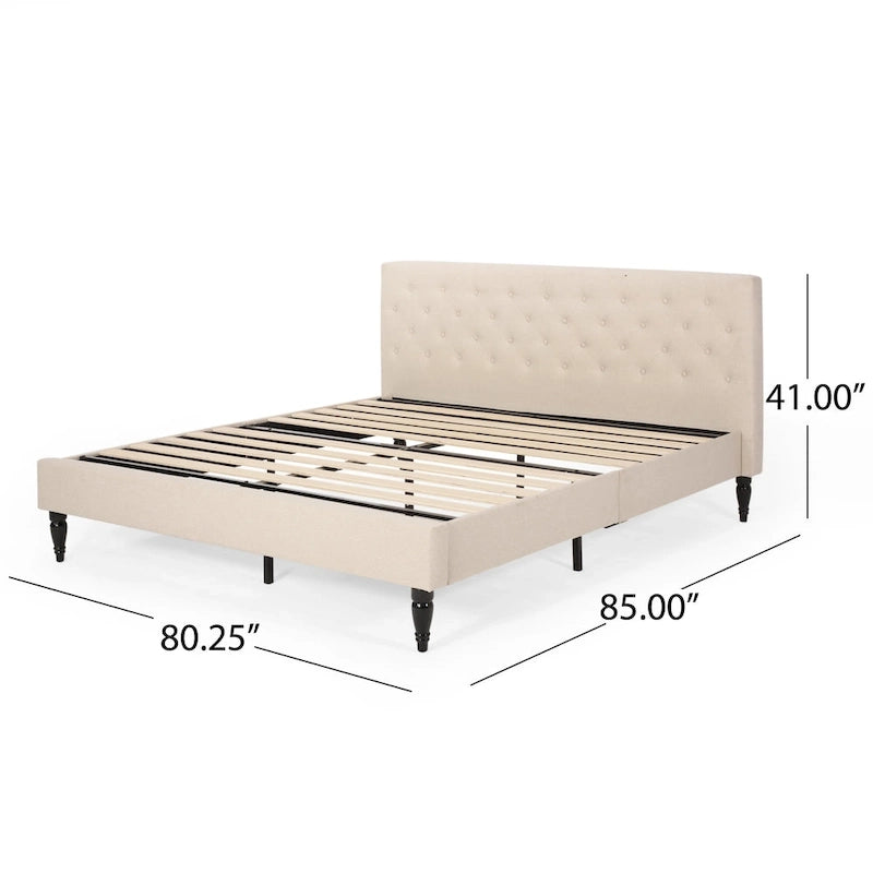 King Size Upholstered Platform Bed with Tufted Headboard, No Box Spring Needed