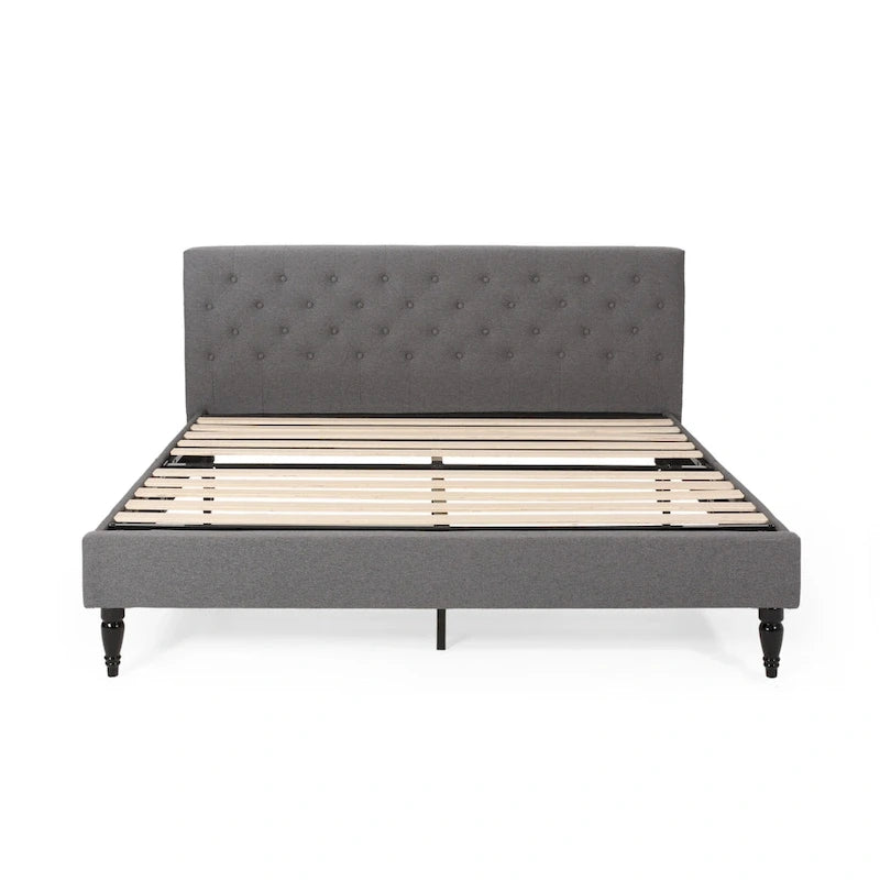 King Size Upholstered Platform Bed with Tufted Headboard, No Box Spring Needed