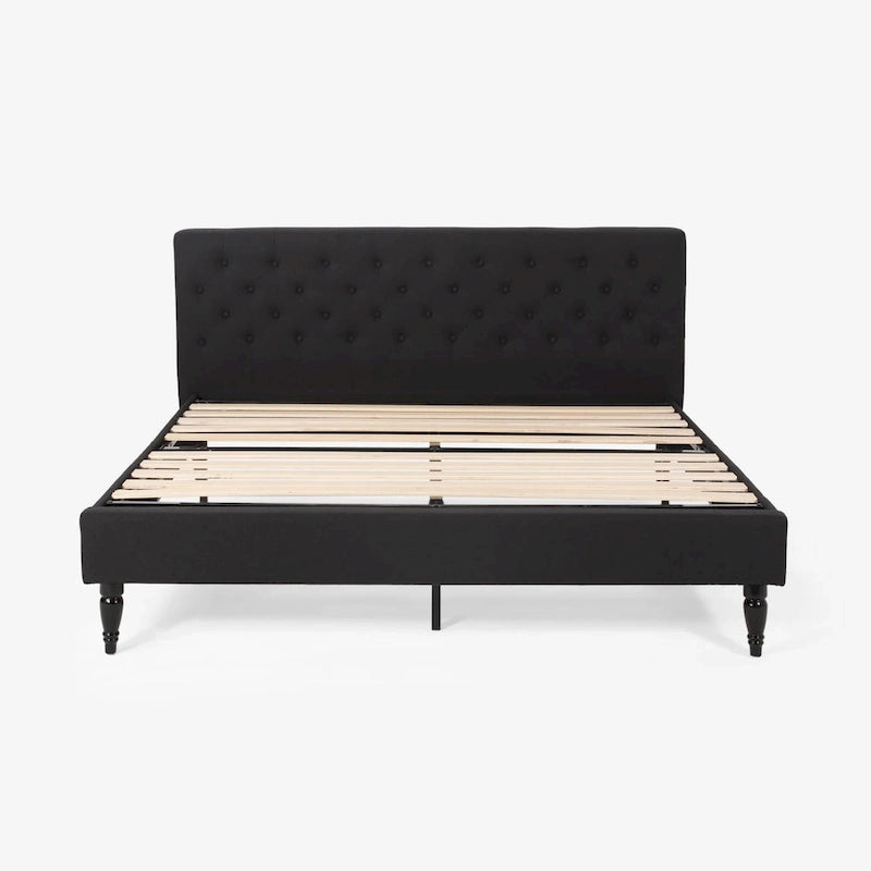 King Size Upholstered Platform Bed with Tufted Headboard, No Box Spring Needed