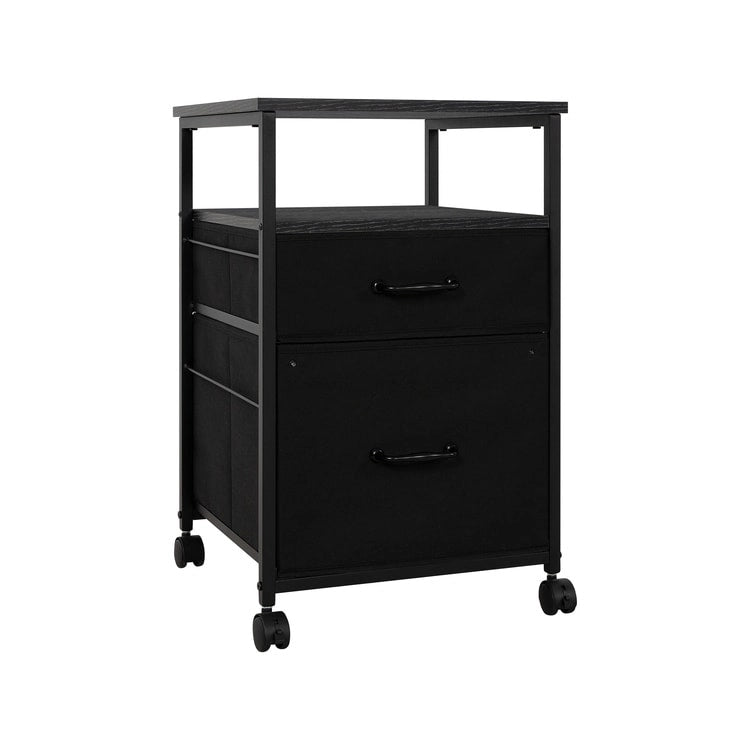 2 Drawer Mobile File Cabinet Rolling Printer Stand with Open Storage Shelf Fabric Vertical Filing Cabinet