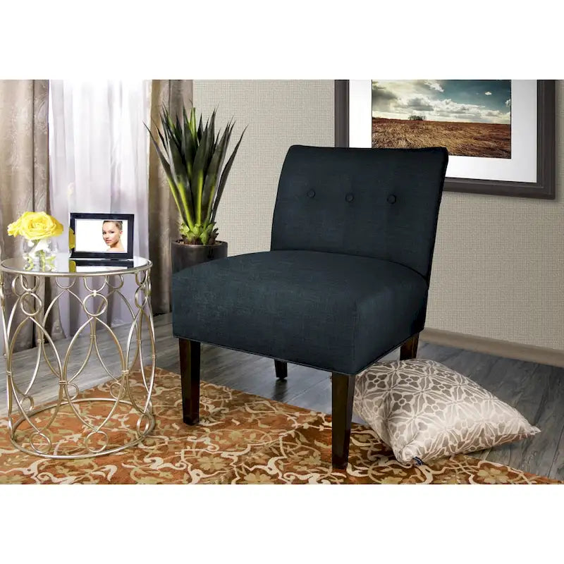 Button Tufted Accent Chair in Brownstone, Ikat Patterned Fabric with Espresso Wood Legs