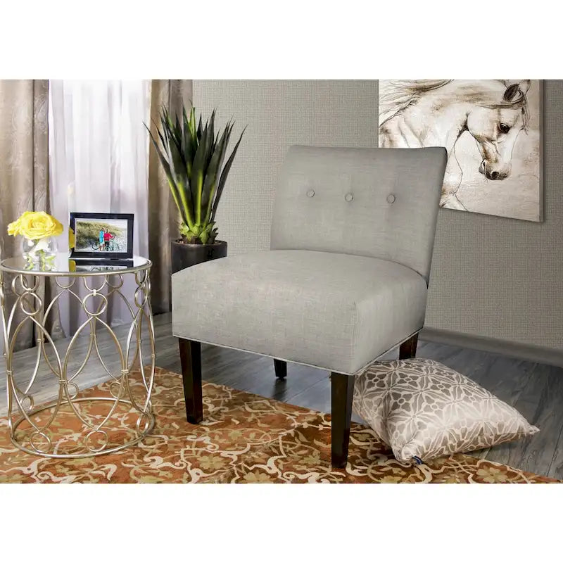 Button Tufted Accent Chair in Brownstone, Ikat Patterned Fabric with Espresso Wood Legs