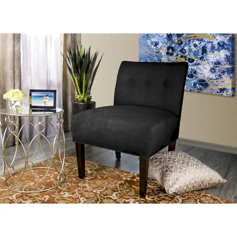 Button Tufted Accent Chair in Brownstone, Ikat Patterned Fabric with Espresso Wood Legs