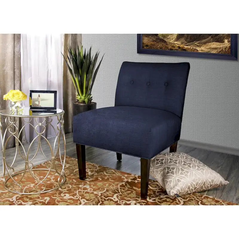 Button Tufted Accent Chair in Brownstone, Ikat Patterned Fabric with Espresso Wood Legs