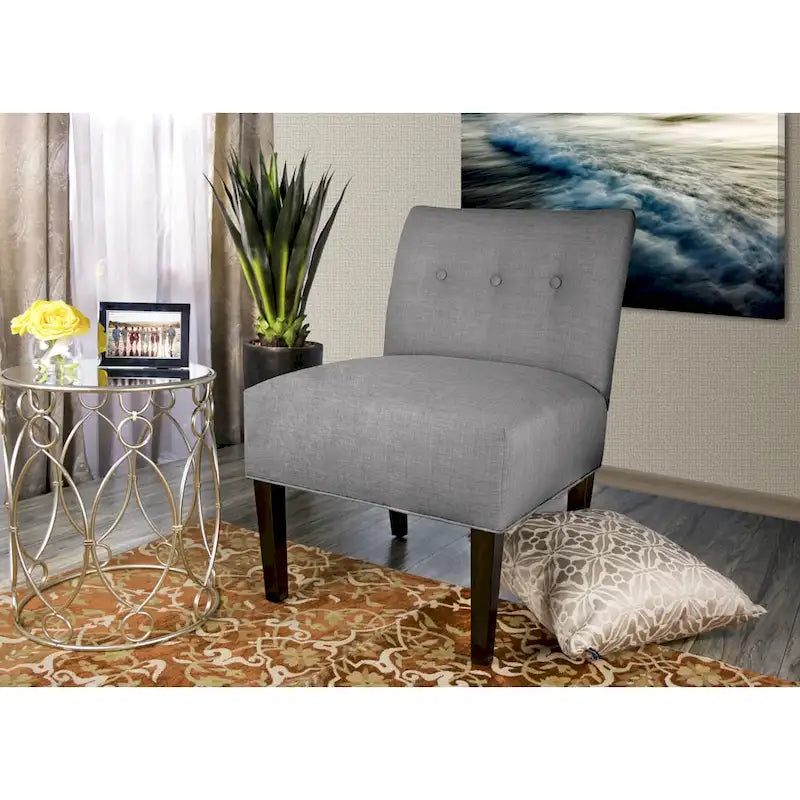 Button Tufted Accent Chair in Brownstone, Ikat Patterned Fabric with Espresso Wood Legs